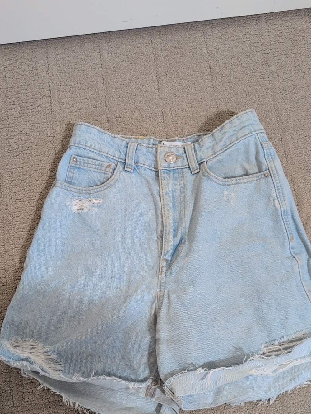Zara Light Blue Distressed Denim Shorts